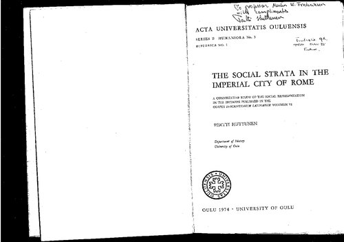 The Social Strata in the Imperial City of Rome: A Quantitative Study of the Social Representation in the Epitaphs Published in the Corpus Inscriptionum Latinarum, Volumen VI