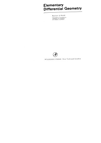 O'Neill B., Elementary Differential Geometry