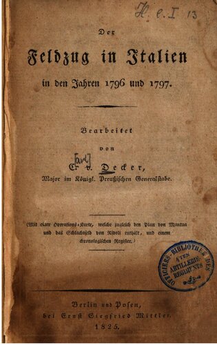 Der Feldzug i Italien in den Jahren 1796 und 1797