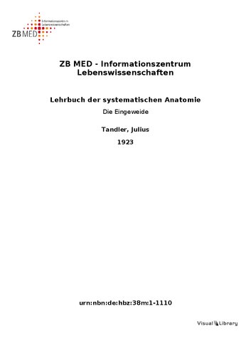 Lehrbuch der systematischen Anatomie - DIE EINGEWEIDE