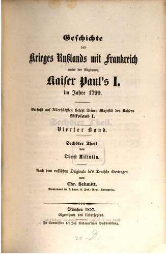 Geschichte des Krieges Rußlands mit Frankreich unter der Regierung Kaiser Pauls I. im Jahre 1799