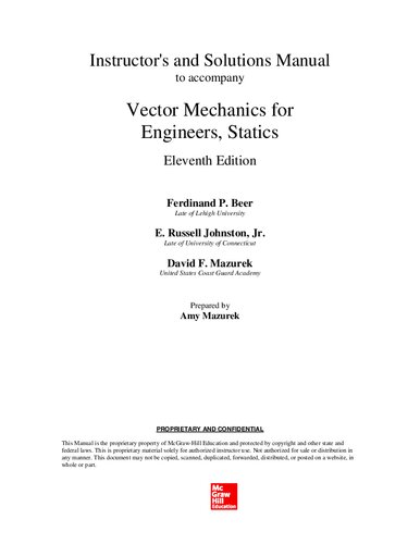 Vector Mechanics for Engineers, Statics and Dynamics - Instructor Solution Manual (Ferdinand P. Beer, E. Russell Johnston, Jr. etc.)