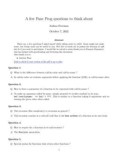 A few Func Prog questions to think about