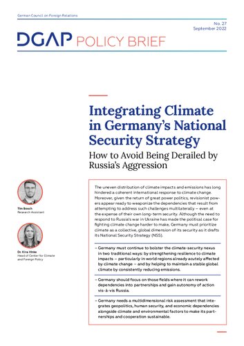 Integrating Climate in Germany’s National Security Strategy : How to Avoid Being Derailed by Russia’s Aggression