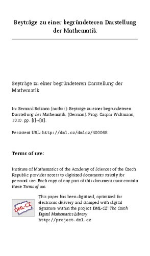 Beyträge zu einer begründeteren Darstellung der Mathematik
