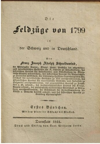 Die Feldzüge von 1799 in der Schweiz und in Deutschland