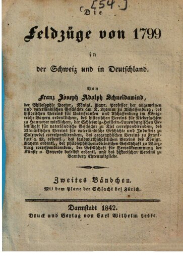 Die Feldzüge von 1799 in der Schweiz und in Deutschland