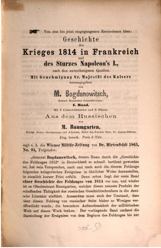 Geschichte des Krieges 1814 in Frankreich und des Sturzes Napoleons I. nach den zuverlässigsten Quellen