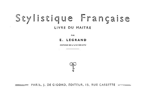 Stylistique française. Livre du maître