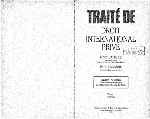 Traité de Droit International Privé