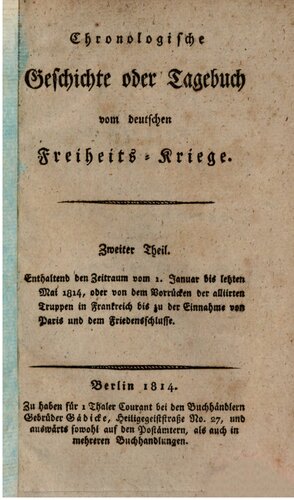 Chronologische Geschichte oder Tagebuch vom deutschen Freiheits-Kriege
