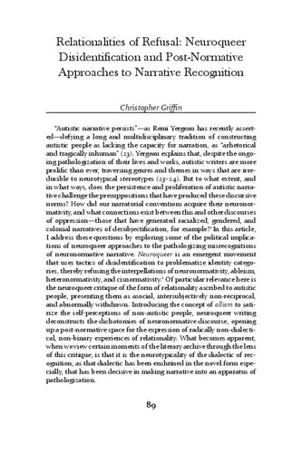 Relationalities of Refusal: Neuroqueer Disidentification and Post-Normative Approaches to Narrative Recognition