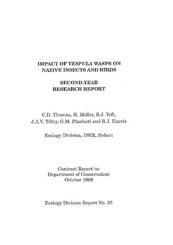 Impact of Vespula Wasps on native insects and birds: second year research report 1989 (New Zealand)