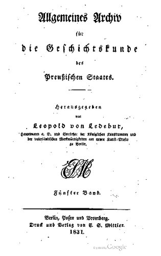 Allgemeines Archiv für die Geschichtskunde des Preußischen Staates