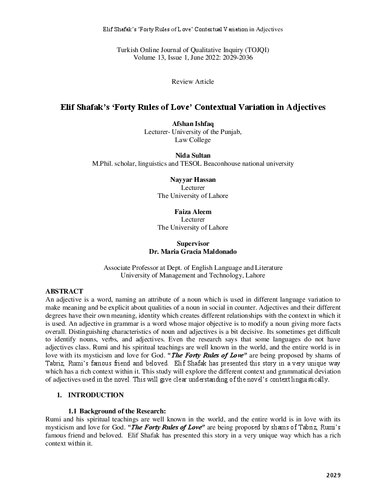 Elif Shafak’s ‘Forty Rules of Love’ Contextual Variation in Adjectives