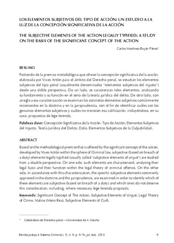 LOS ELEMENTOS SUBJETIVOS DEL TIPO DE ACCIÓN: UN ESTUDIO A LA LUZ DE LA CONCEPCIÓN SIGNIFICATIVA DE LA ACCIÓN