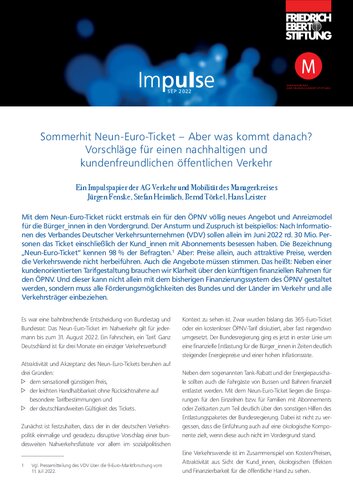 Sommerhit Neun-Euro-Ticket – Aber was kommt danach? Vorschläge für einen nachhaltigen und kundenfreundlichen öffentlichen Verkehr