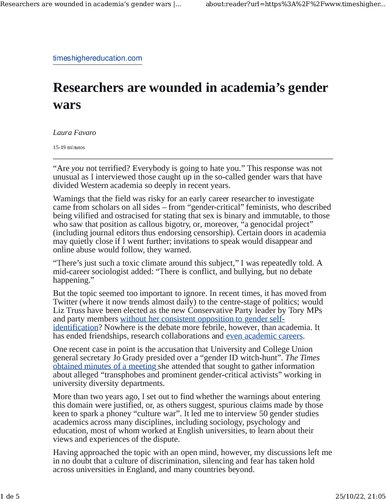 Researchers are wounded in academia’s gender wars