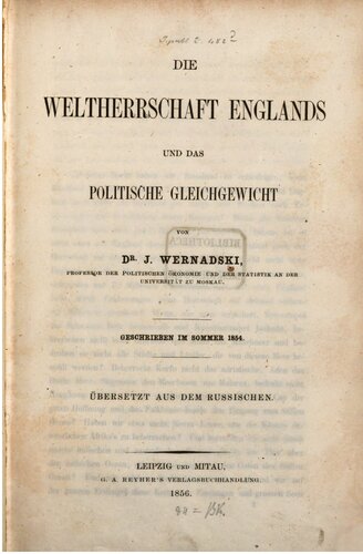 Die Weltherrschaft Englands und das politische Gleichgewicht