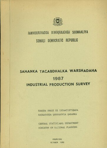 Sahanka tacabdhalka warshadaha. 1987. Industrial production survey