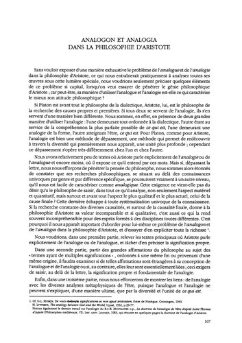 Analogon et Analogia dans la philosophie d'Aristote