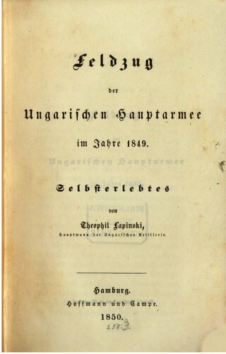 Feldzug der ungarischen Hauptarmee im Jahre 1849