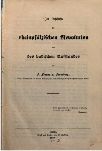 Zur Geschichte der rheinpfälzischen Revolution und des badischen Aufstandes