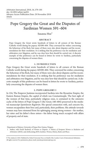 Pope Gregory the Great and the Disputes of Sardinian Women 591-604