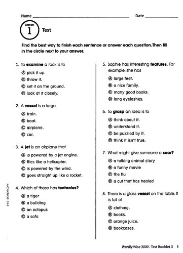 Wordly Wise, Grade 3_Test Booklet