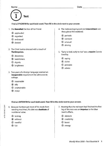Wordly Wise, Grade 9_Test Booklet