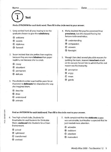 Wordly Wise, Grade 12_Test Booklet
