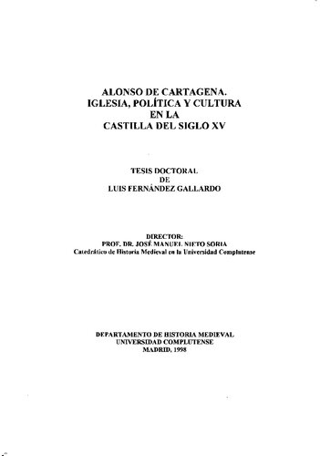 Alonso de Cartagena. Iglesia, política y cultura en la Castilla del siglo XV