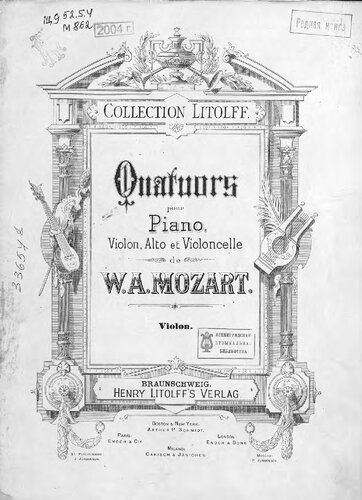 Quartette pour piano, violons, alto et violoncelle de W. A. Mozart