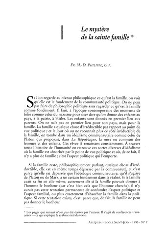 Aletheia n°7  Le mystère de la Sainte Famille