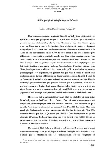 Anthropologie et métaphysique en théologie