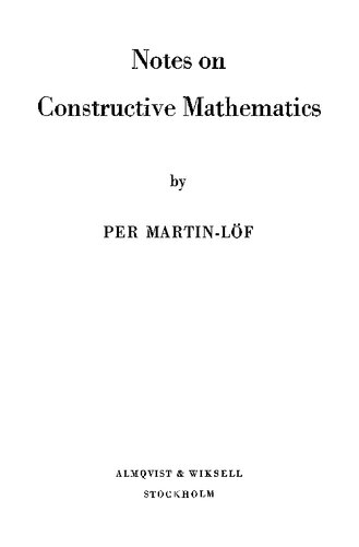 Notes on Constructive Mathematics