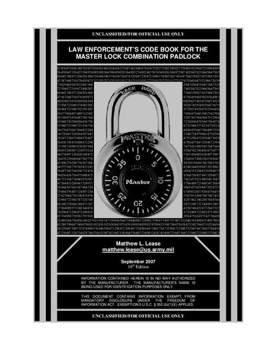 Law Enforcement Code Book for the Master Lock Combination Padlock