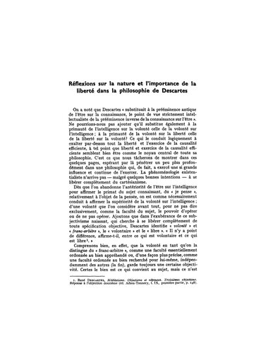 Réflexions sur la nature de la liberté dans la philosophie de Descartes