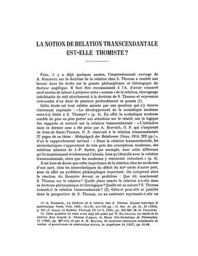 La notion de relation transcendantale est-elle thomiste ?