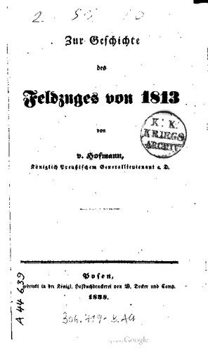 Zur Geschichte des Feldzuges von 1813