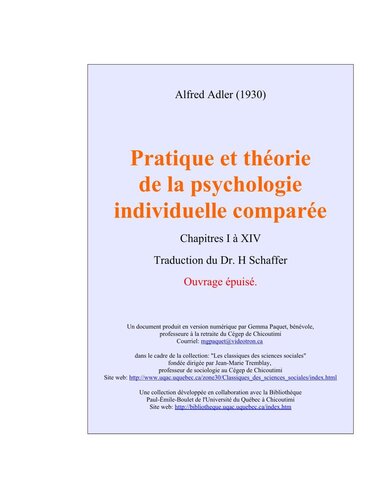 Pratique et théorie de la psychologie individuelle comparée (1930)