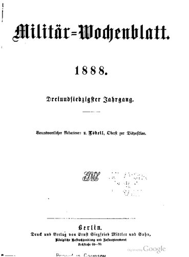 Militär-Wochenblatt. Beigebunden: Militär-Literatur-Zeitung, Jg. 69