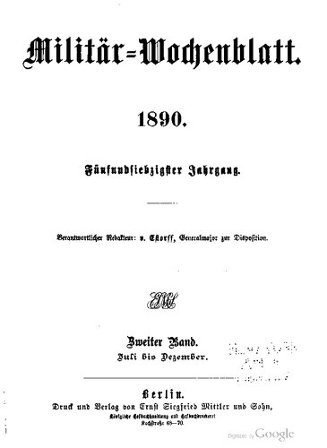 Militär-Wochenblatt mit Index. Beigebunden: Militär-Literatur-Zeitung, Jg. 71, 2