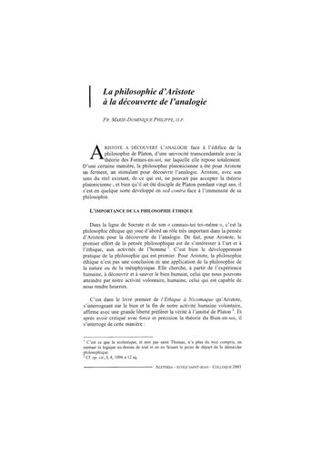Aletheia - Ecole Saint Jean - Colloque 2003  La philosophie d'Aristote à la découverte de l'analogie