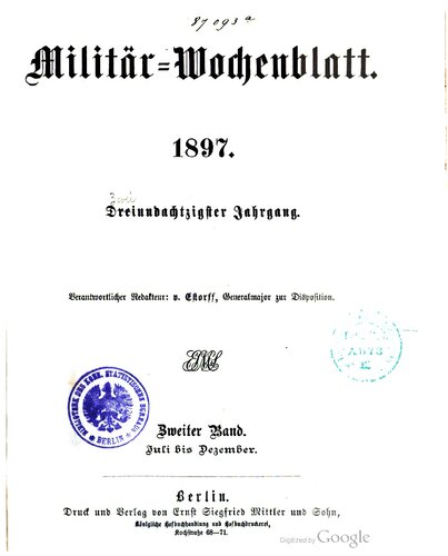 Militär-Wochenblatt. Beigebunden: Militär-Literatur-Zeitung, Jg. 78