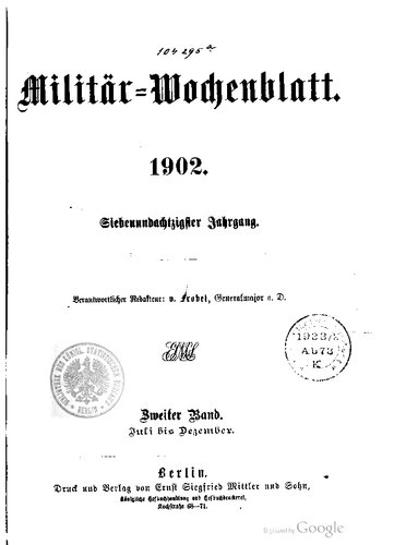 Militär-Wochenblatt. Angebunden: Beilagen