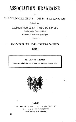 GÉOMÉTRIE GÉNÉRALE - MESURE DES ARCS DE COURBE, ETC.
