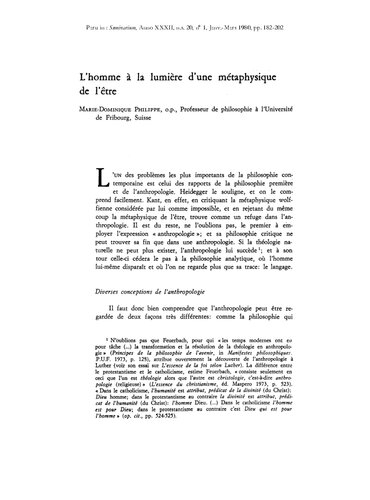 L'homme à la lumière d'une métaphysique de l'être