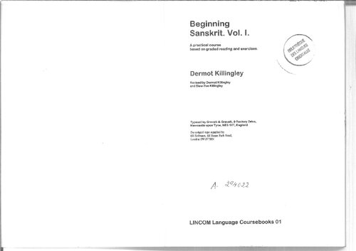 Beginning Sanskrit. Vol. I.