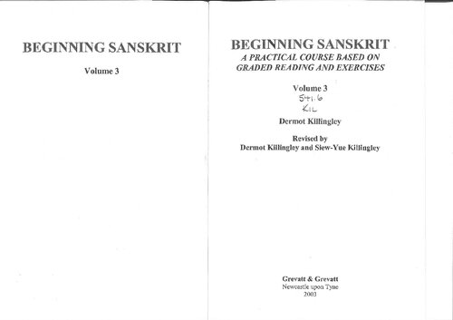 Beginning Sanskrit. Vol. III.